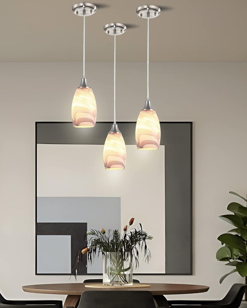 karyfine Mini Art Glass Pendant Lights Kitchen Island Blown Glass Pendant Lighting with Brushed Nickel Finish Adjustable Cord Ceiling Hanging Lamp for Hallway,Dining Room White and Dark Blue-1P - Image 4
